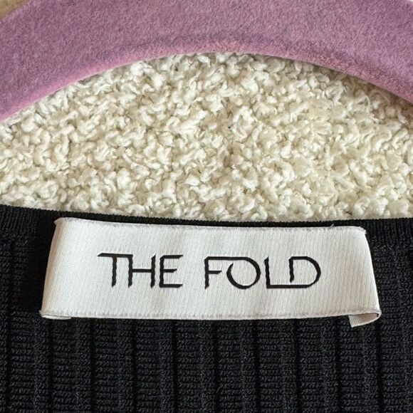 The Fold London Dress Womens Sz L V Neck Knit bandage Sculpt Black Fit & Flare - Picture 9 of 12